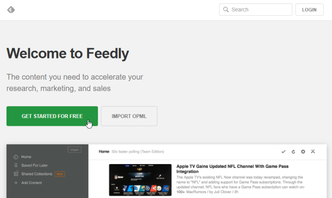 Besucht Feedly.com und legt einen Account an