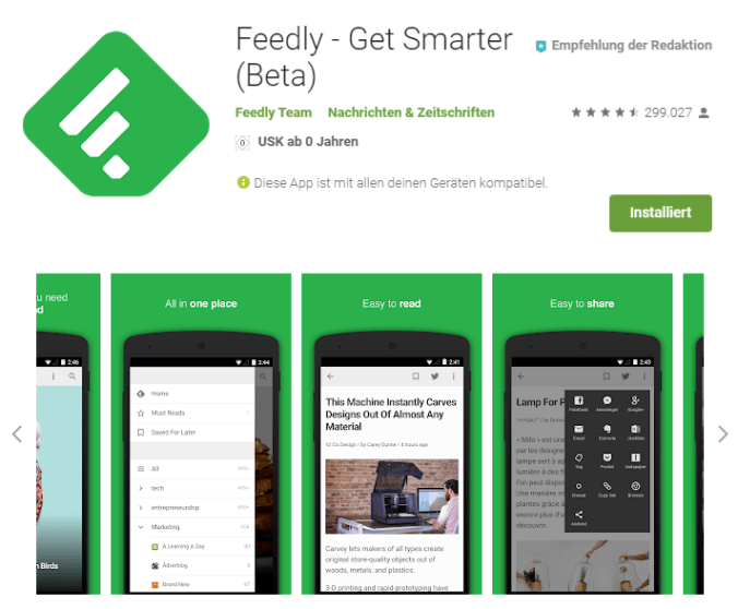 Die Feedly-App erleichtert das mobile Lesen