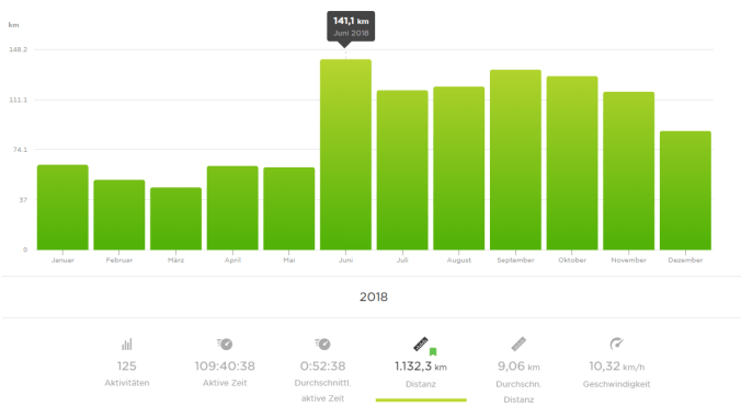 1.132 gelaufene km im Jahr 2018