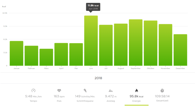 Durch das Laufen habe ich 95.800 kcal verbraucht