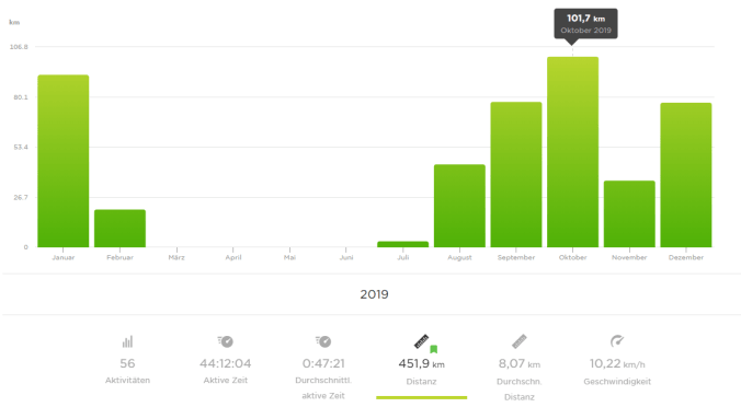 451 gelaufene km im Jahr 2019