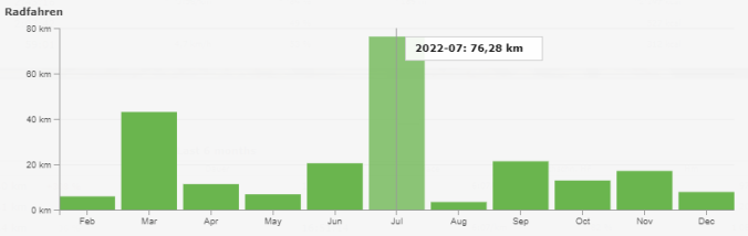 Mit 76 km war der Juni mein stärkster Radelmonat 2022 (Quelle: RUNALYZE)