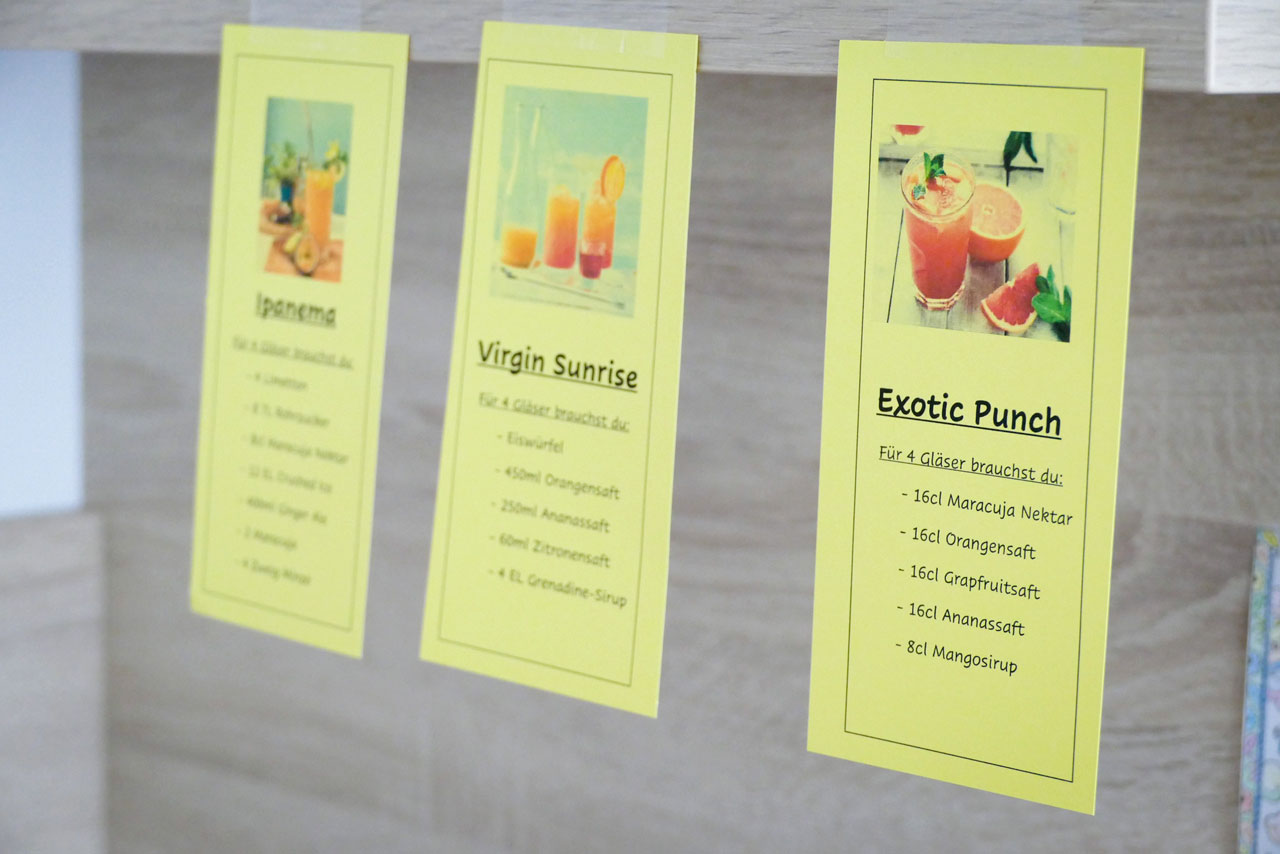 Die Cocktail-Karte (natürlich alkoholfrei)