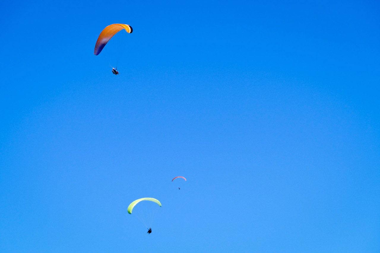 Paraglider vor blauem Himmel