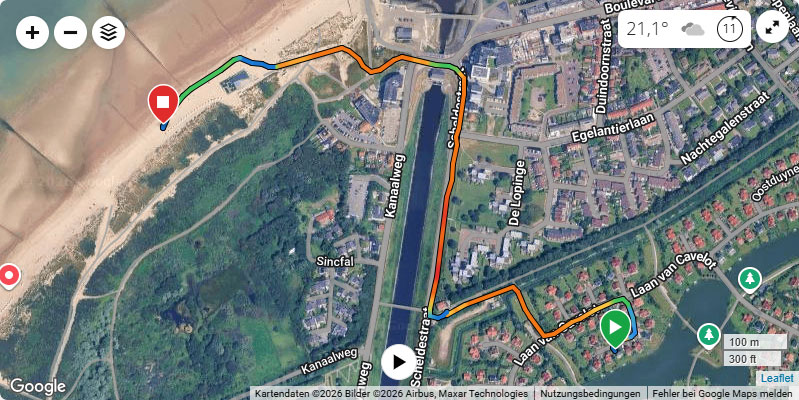 Unser täglicher Weg zum Strand (via Garmin)